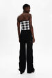 Pantalon fleur ajourée maille femme Noir vue portée de dos