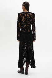 Velvet Lace Asymmetric Maxi Dress Black back worn view