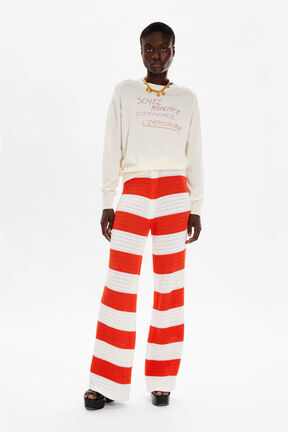 Pull slogan strassé femme Blanc vue portée de face