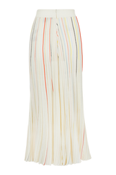 Women Multicolor Striped Long Pleated Skirt Ecru back view