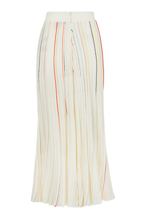 Women Multicolor Striped Long Pleated Skirt Ecru back view