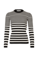 Striped Long-Sleeved Crew Neck Sweater Black/white front view