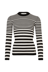 Striped Long-Sleeved Crew Neck Sweater Black/white front view