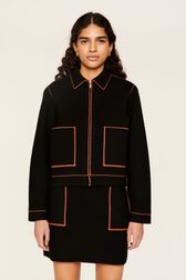 Veste double face laine femme Noir vue portée de face