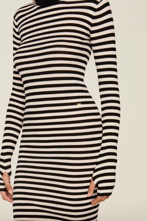 Robe longue chaussette rayée femme Raye noir/blanc vue de détail 2