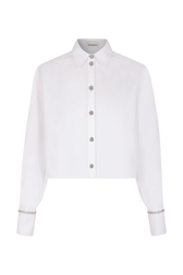 Poplin cropped shirt White front view