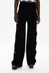 Women Openwork Floral Knit Trousers Black details view 1