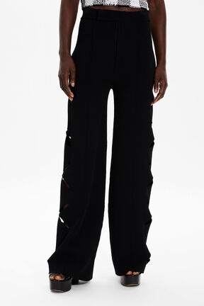 Women Openwork Floral Knit Trousers Black details view 1