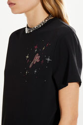 T-shirt col rond manches courtes en jersey de coton Noir vue de détail 1