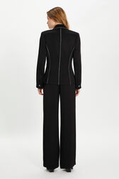 Satin-backed crepe suit jacket with rhinestone detailing Black back worn view