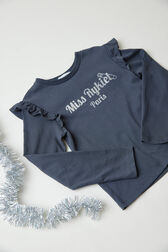 Printed Cotton Girl Long-Sleeved T-shirt Blue details view 2