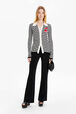 Women Striped Knit Shirt Ecru front worn view