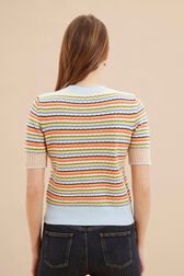 Pull manches courtes rayé multicolore pastel femme Multico vue portée de dos