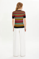 Striped short-sleeved crew-neck sweater Multico striped back worn view
