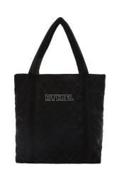 Quilted velvet tote bag Black front view