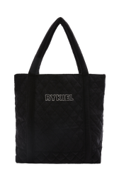 Quilted velvet tote bag Black front view