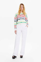 Women Multicolor Striped Jumper Multico white front worn view