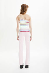 Women Multicolor Striped Asymmetrical Tank Top Multico white striped back worn view