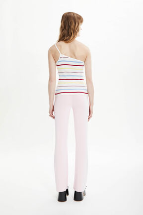 Women Multicolor Striped Asymmetrical Tank Top Multico white striped back worn view