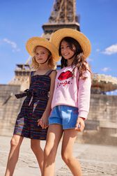 Fleece Girl Sweatshirt "Sonia Rykiel" Print Pink details view 2
