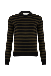 Striped Long-Sleeved Crew Neck Sweater Striped black/khaki front view