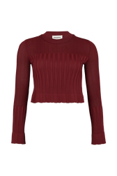 Bell Sleeve Crew-Neck Top Claret front view