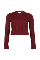 Knit Bell Sleeve Crew-Neck Top Claret front view