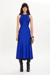 Mid-length jersey dress Royal blue front worn view