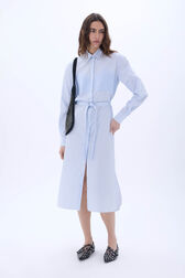 Chemise en coton à manches longues fines rayures Raye blanc / bleu vue portée de face