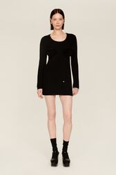 Women Flowers Ribbed Short Dress Black details view 2
