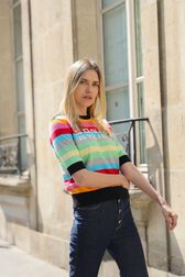 Multicolored Striped Sweater with Short Sleeves Multico details view 3