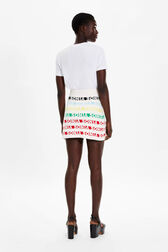 Women Multicolor Striped Mini Skirt Multico white back worn view