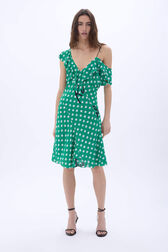 Robe courte en viscose imprimé étoile Stars green vue portée de face