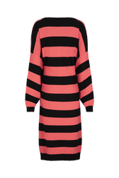 Maxi round-neck knitted dress Striped black/coral back view