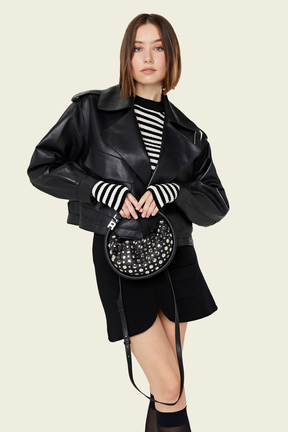 Domino mini leather with studs bag Black details view 1