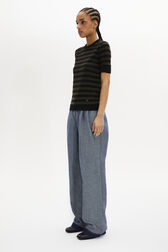 Striped Short-Sleeved Crew Neck Sweater Striped black/khaki details view 1