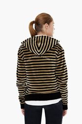 Pull à capuche velours femme Raye noir/kaki vue portée de dos