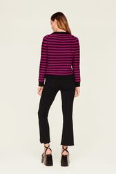 Pullover Big Poor Boy rayé femme Raye noir/fuchsia vue portée de dos