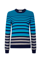 Pull rayé col rond à manches longues Rayures bleu/silver vue de face