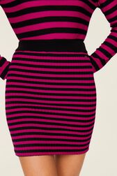 Women Rib Sock Knit Striped Mini Skirt Black/fuchsia details view 2