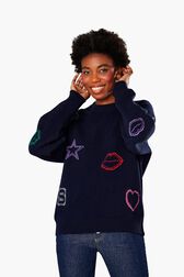 SR Iconic Symbols Sweater Black/blue details view 1