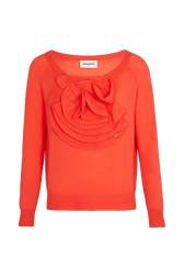 Women Flower 3D Merino Wool Jumper Coral front view