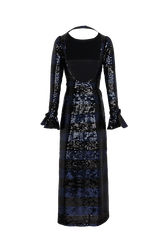 Robe longue dos nu en sequins rayés Silver/navy vue de dos