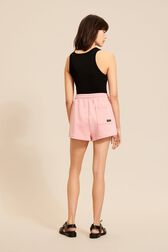 Women Mouth Print Shorts Pink back worn view
