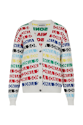 Cardigan rayé multicolore femme Multico blanc vue de face