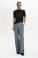 Striped Short-Sleeved Crew Neck Sweater Striped black/khaki front worn view