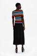 Women Multicolor Striped Ribbed Short Sleeve Top Multico striped back worn view