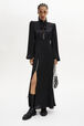 Satin Pussybow Maxi Dress Black front worn view