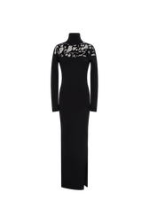Knitted velvet and lace dress Black front view