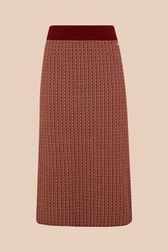 Jupe mi-longue motif géométrique signature femme Marron vue de face